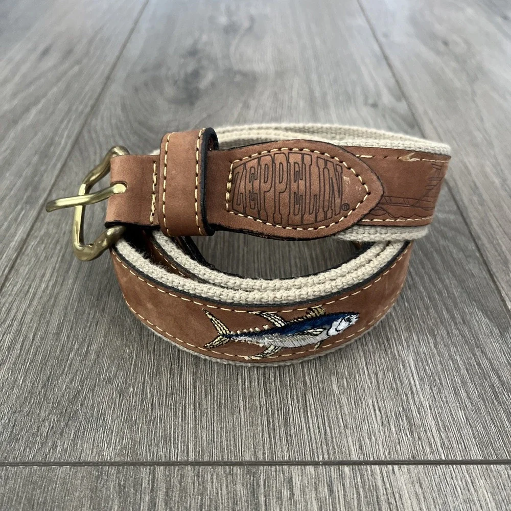 Zeppelin Canvas Leather Belt Brown Mens Sz 42